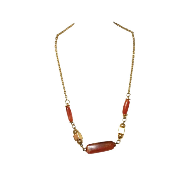 Amber Gold Tone Short Choker Necklace Gold Square & Round Beads Vintage RARE - Picture 1 of 13